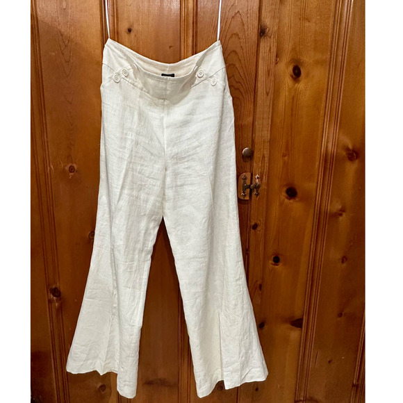 Nine West White Linen Wide Leg Sailor Pants - Sz 10 - Picture 1 of 6